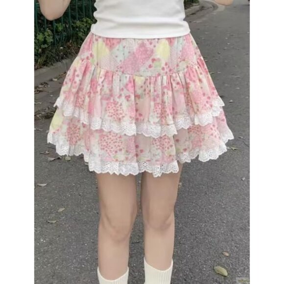 Women's Pink A-line Mini Skirt Cotton Blend Y2K Vintage Retro Casual - Picture 4 of 6